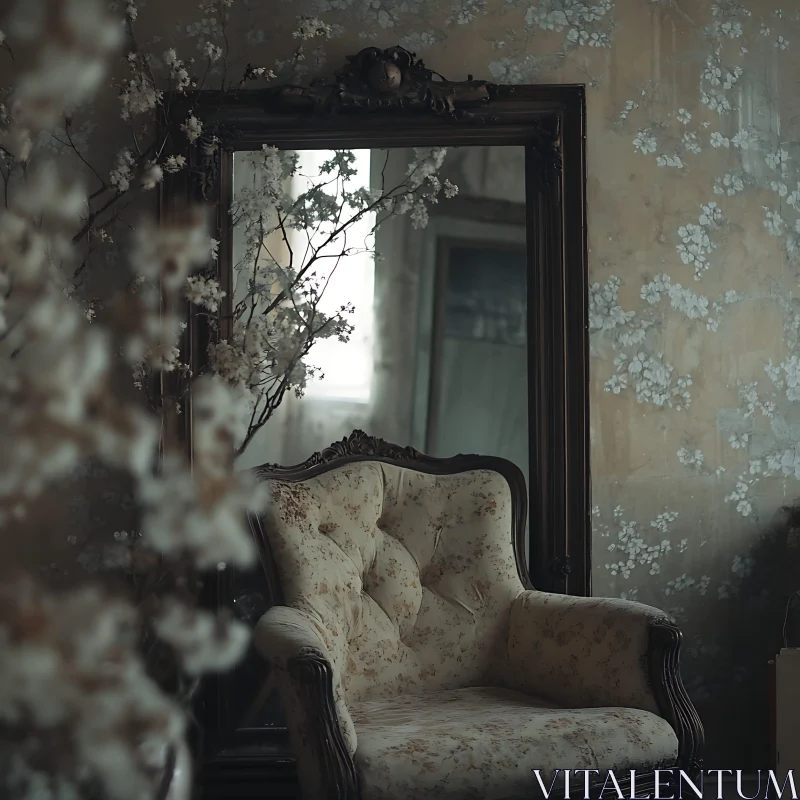 Antique Interior with Floral Accents AI Image