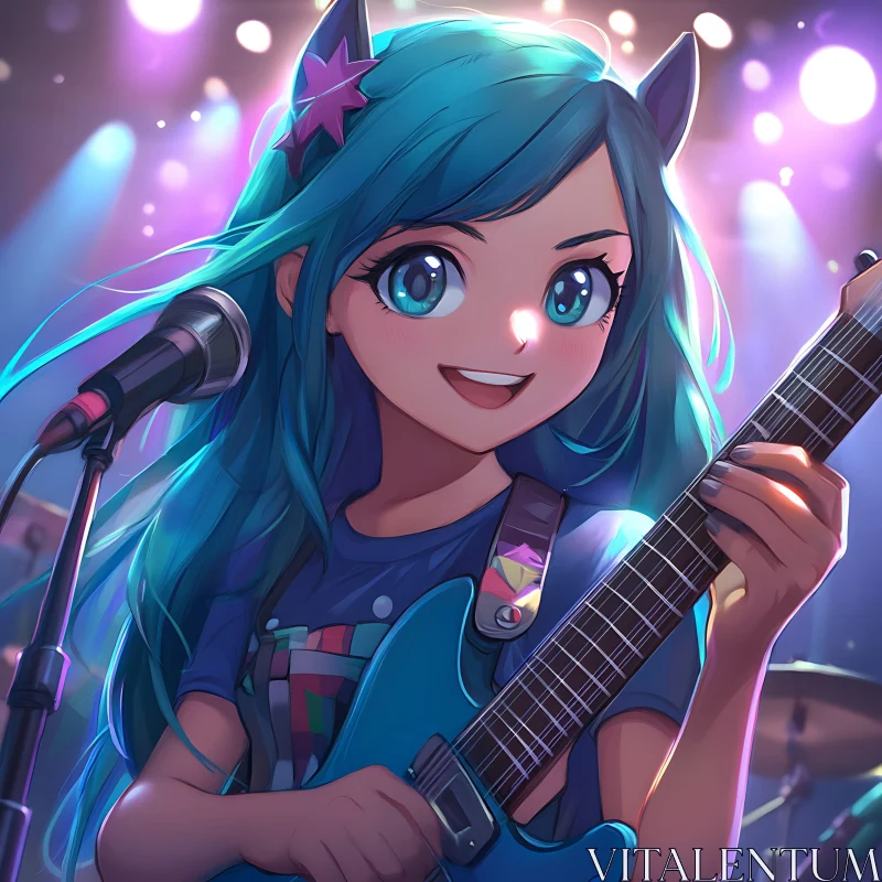 Blue-Haired Anime Character at Concert AI Image