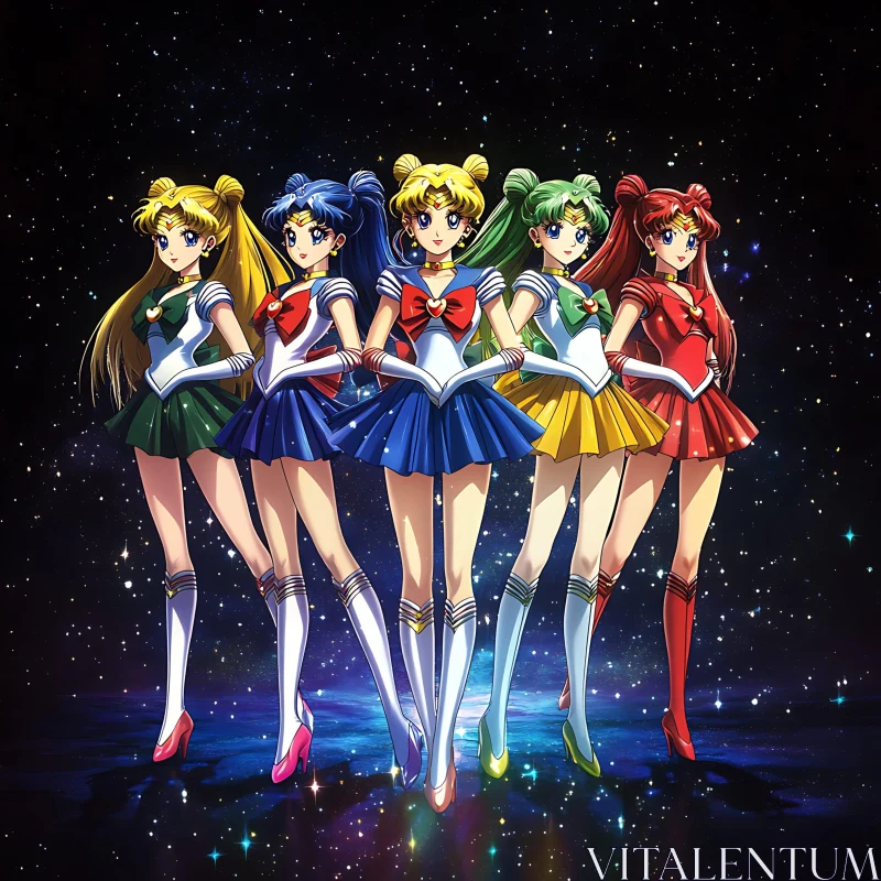 Magical Girl Team in Space AI Image