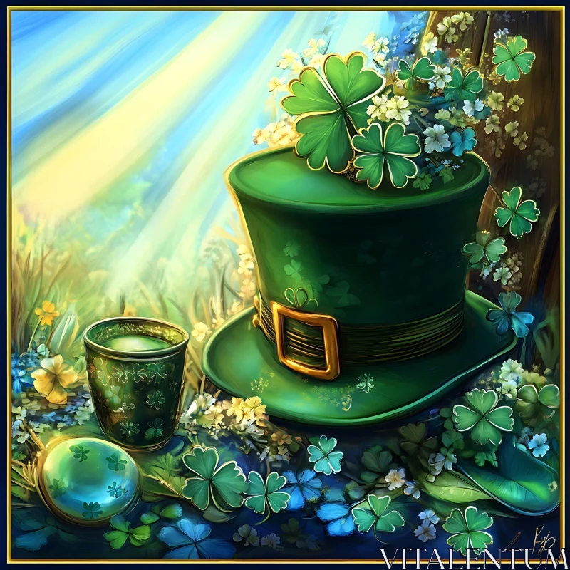 AI ART Charming Clover Hat Still Life