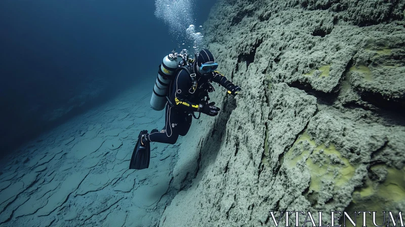 Underwater Cliff Exploration AI Image