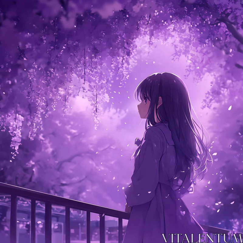 Dreamlike Anime Girl in Purple Garden AI Image