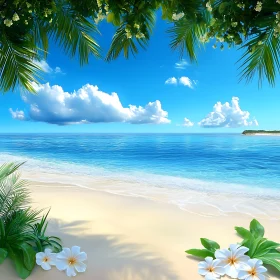 Tropical Beach Scene with Palm Trees