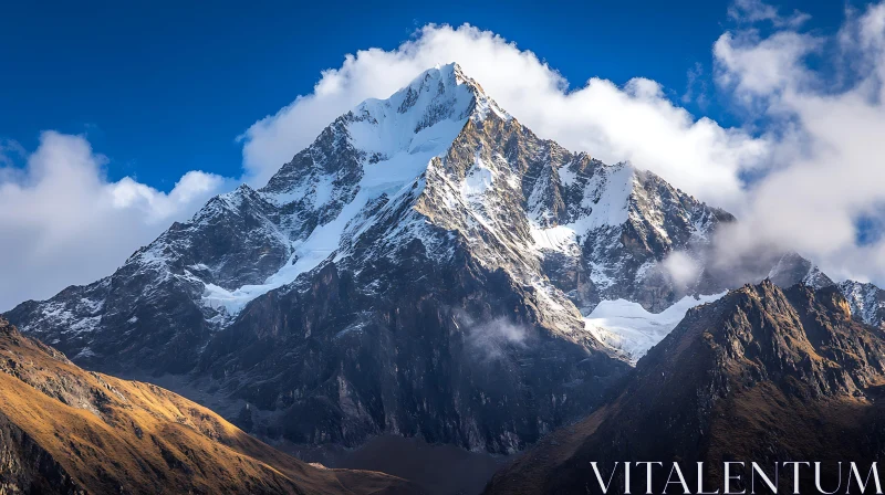 Majestic Mountain Peak with Cloudscape AI Image