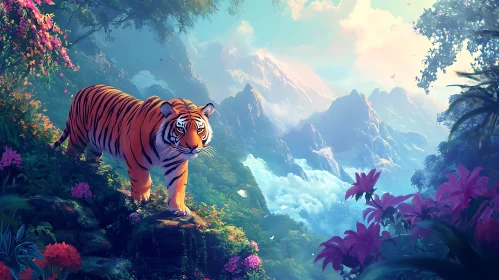 Majestic Tiger in a Floral Paradise