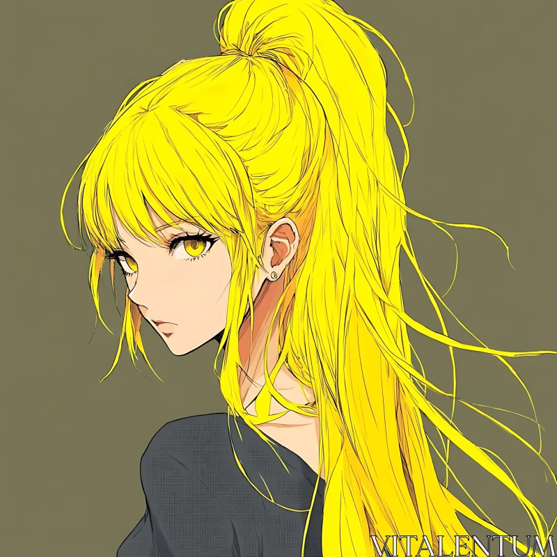 Bright Yellow Haired Anime Girl Portrait AI Image