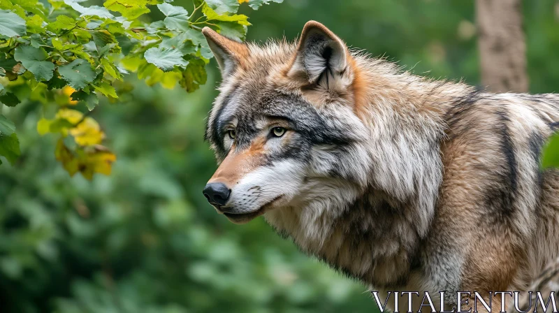 Contemplative Wolf in the Woods AI Image