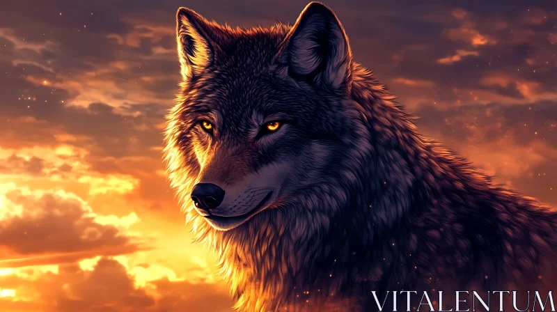 AI ART Wolf in Sunset Light