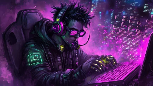Neon Hacker in Digital World