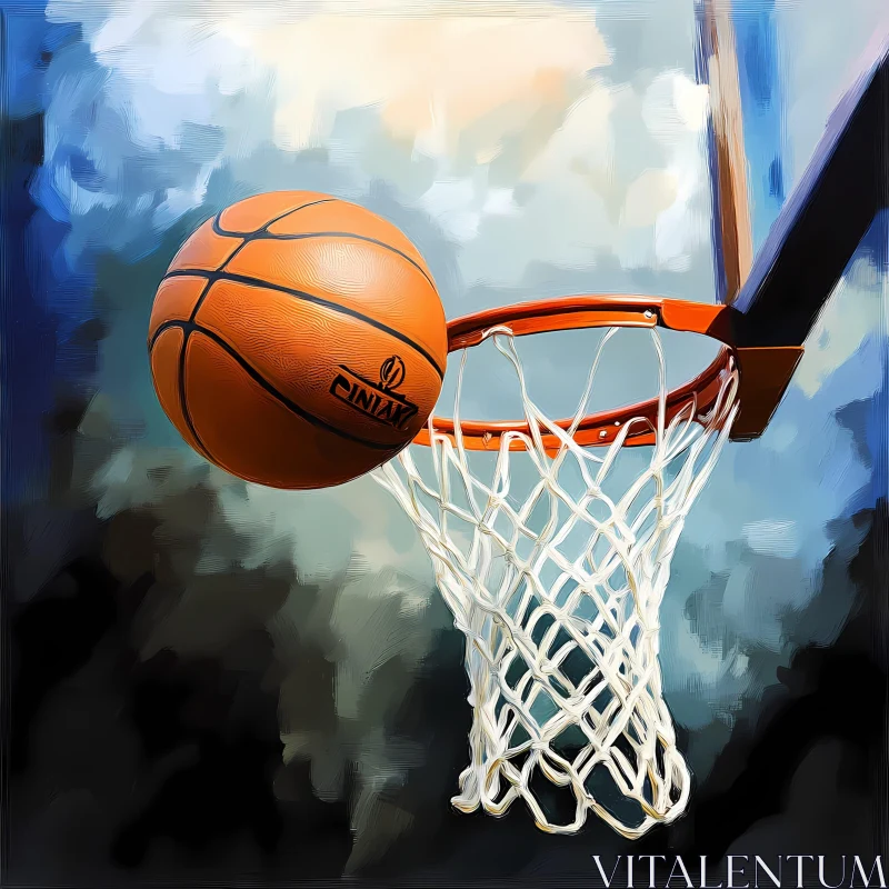 AI ART Intense Basketball Moment: Ball Nearing the Hoop AI Generated Image