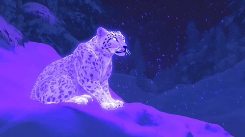 Snow Leopard on Snowy Mountain