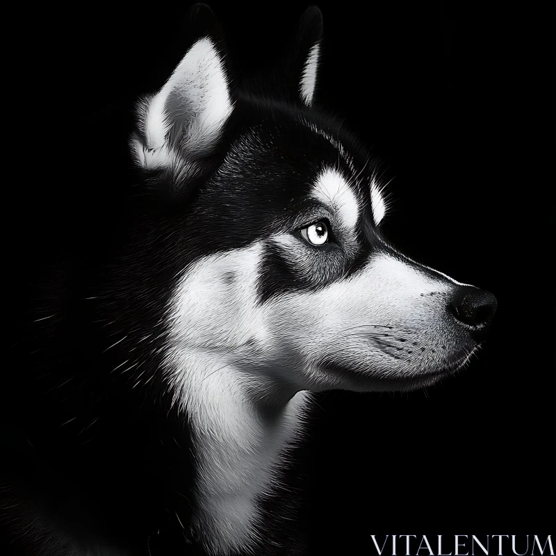 AI ART Side Profile of an Alert Husky with Blue Eyes