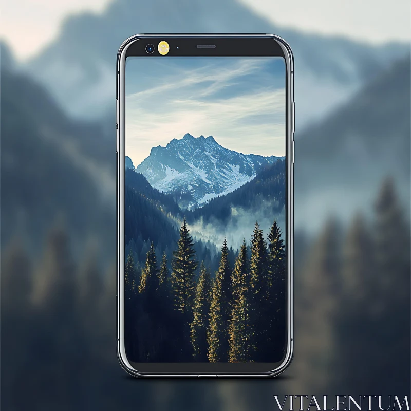 Phone Screen Mountain View AI Image