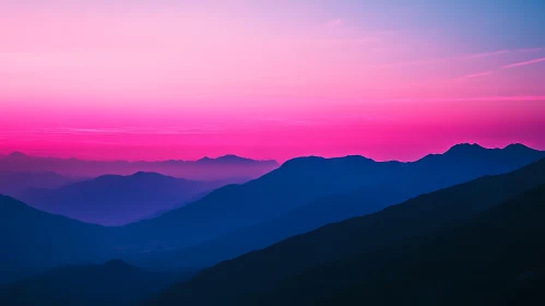 Blue Mountains Under Pink Sky