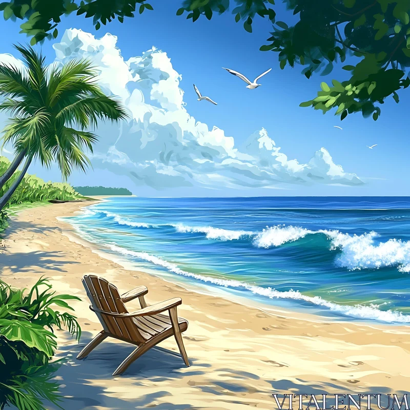 Peaceful Seascape with Empty Chair AI Image