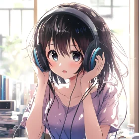 Cute Anime Girl Enjoying Music