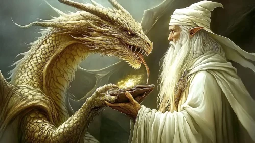 Golden Dragon and Elf Wizard