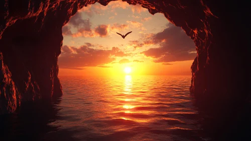 Vivid Sunset Through Seaside Cave