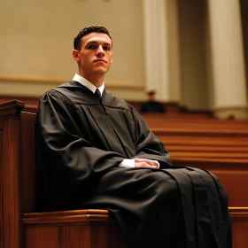 Man in Gown Sitting in Courtroom