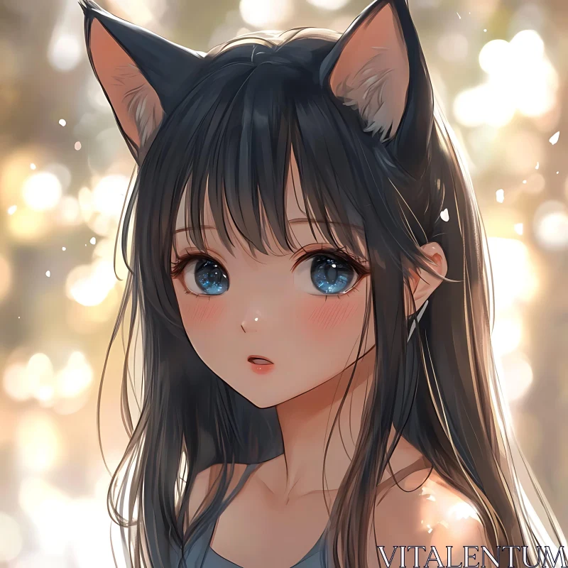 Whimsical Cat-Eared Anime Girl in Nature AI Image