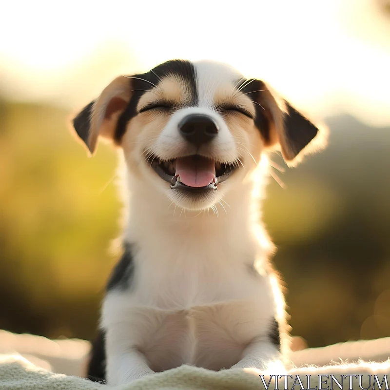 Cheerful Puppy Enjoying Outdoor Sunlight AI Image