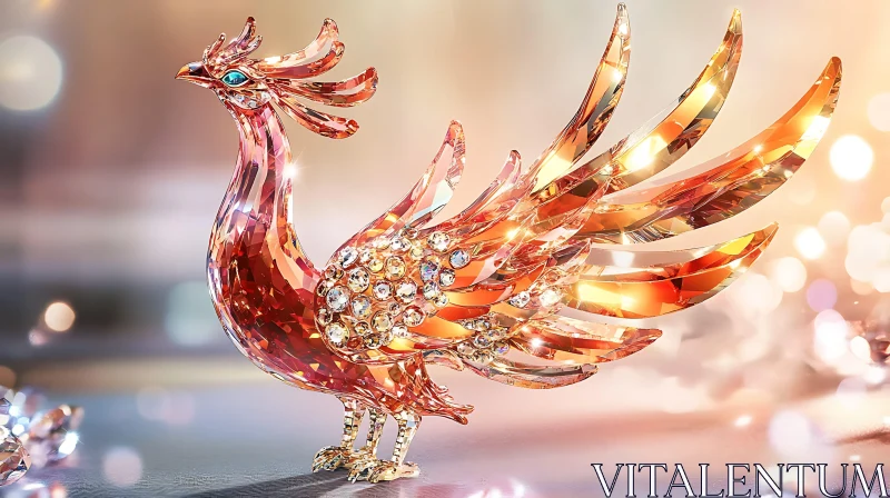 AI ART Fiery Crystal Phoenix Bird Figurine
