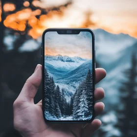 Snowy Peaks Displayed on Mobile Device
