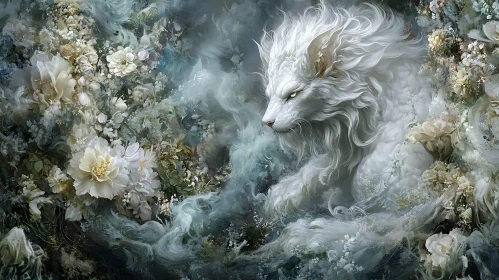 Mystical Wolf in a Garden of Dreams