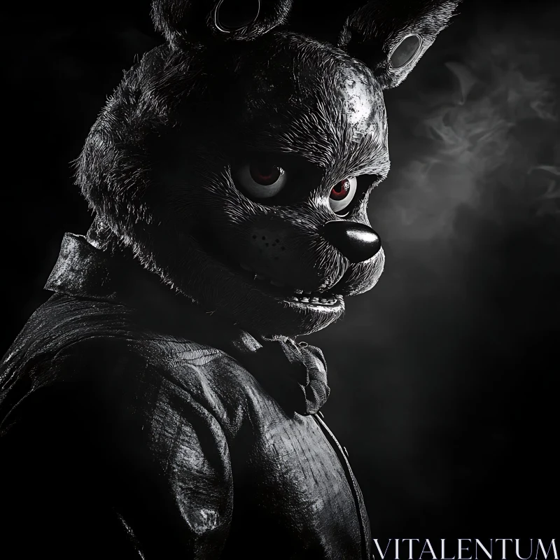 Monochrome Rabbit Portrait with Red Eyes AI Image