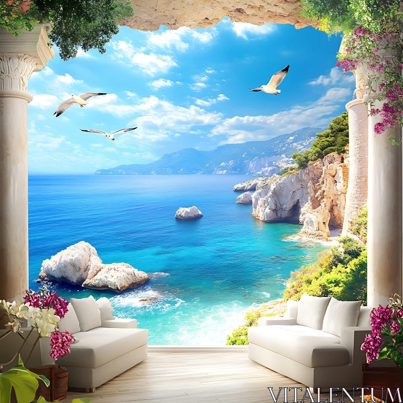 AI ART Coastal Balcony with Ocean View