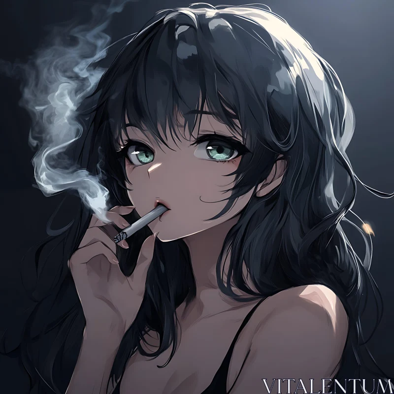 Anime Portrait of Girl Smoking AI Image