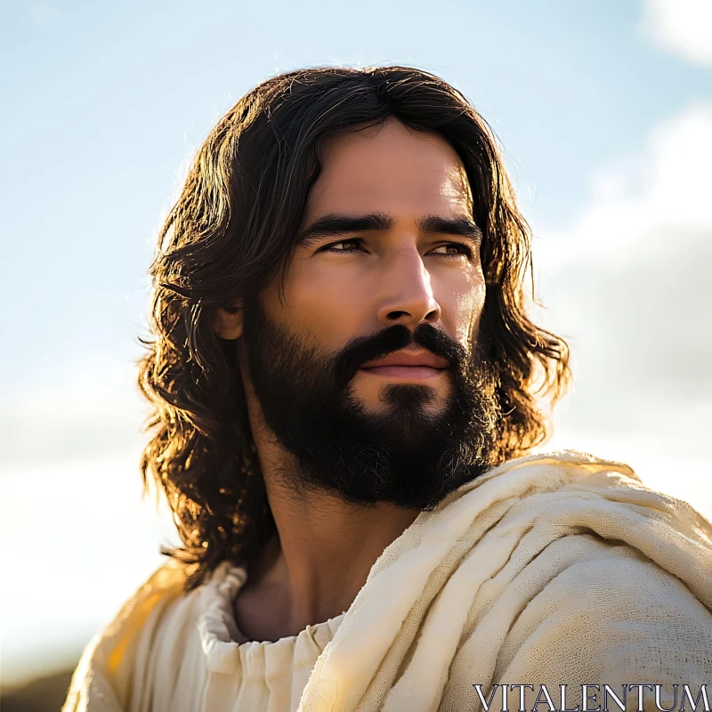 Contemplative Man in White Robe AI Image