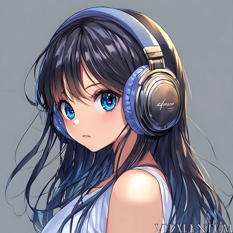 AI ART Illustration of Anime Girl Wearing Headphones