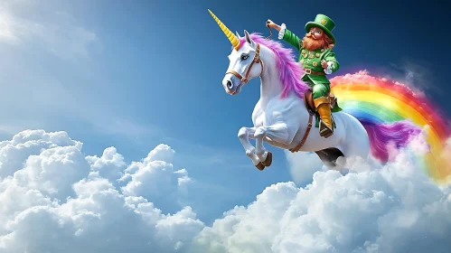 Magical Leprechaun Riding Unicorn