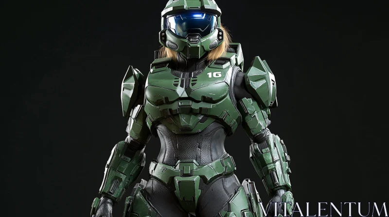 AI ART Futuristic Cyborg with Green Armor Suit