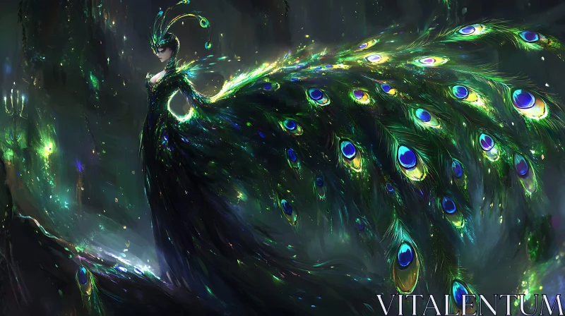 AI ART Mystical Peacock Feather Dress Woman