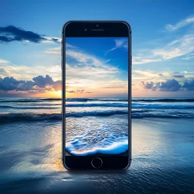 Beach Sunset Displayed on Smartphone