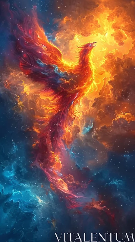 AI ART Ethereal Phoenix Against a Cosmic Backdrop