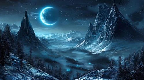 Moonlit Peaks: A Night in the Mountains