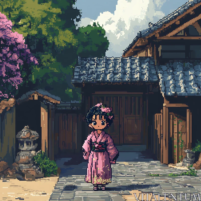 Classic Japanese Anime Pixel Art Scene AI Image