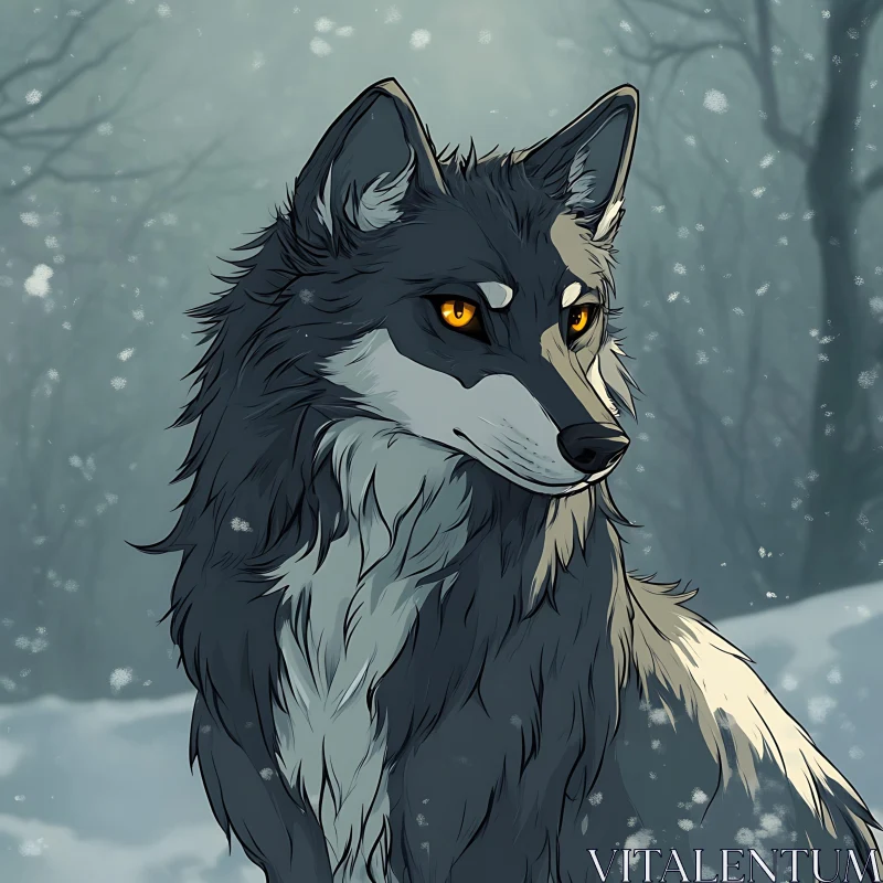 AI ART Wolf in Winter Wonderland