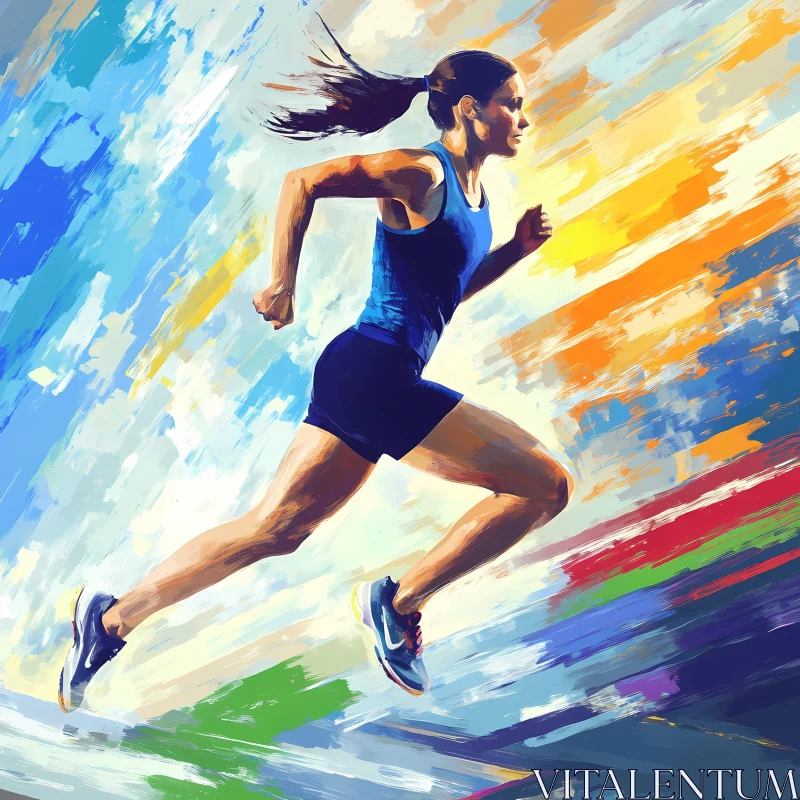 AI ART Energetic Painting of a Female Runner in Motion