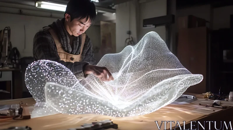 Craftsman Shaping a Luminous Art Piece AI Image