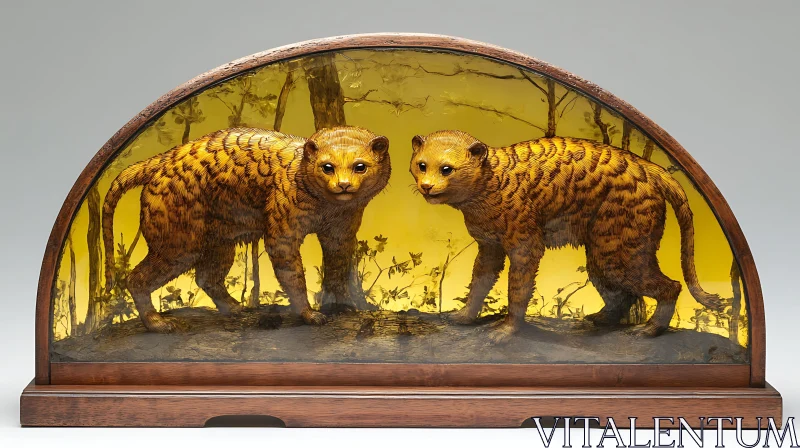 Antique Feline Figures in Yellow Light AI Image