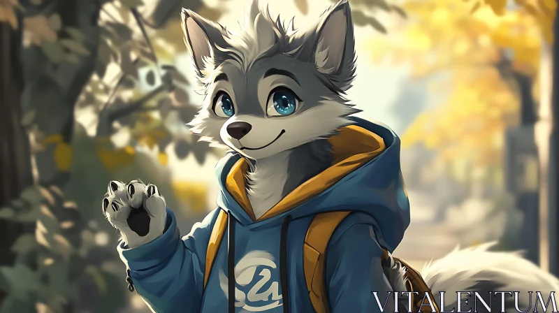 Animated Wolf Character in Fall Setting AI Image