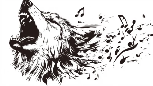 Monochrome Wolf with Musical Notes