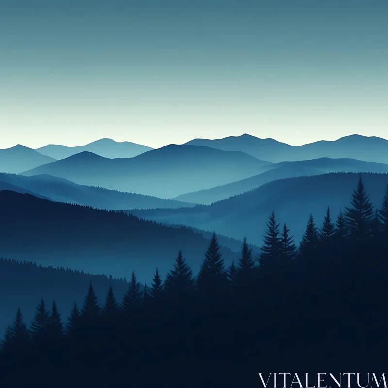 Peaceful Blue Mountains and Forest View AI Image