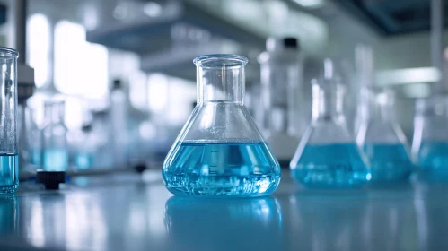 Science Beakers with Blue Solution