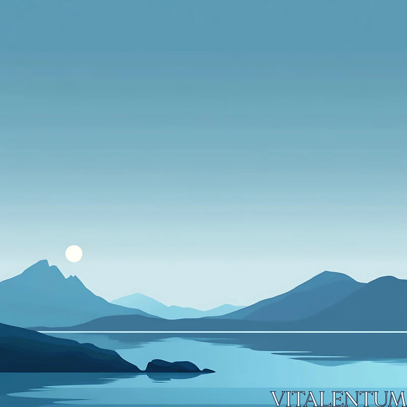 Blue Hues of Mountain Lake Serenity AI Image