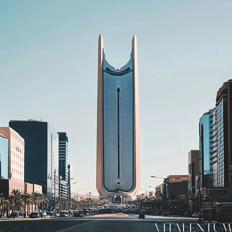 Tall Modern Building Amidst City High-Rises AI Image